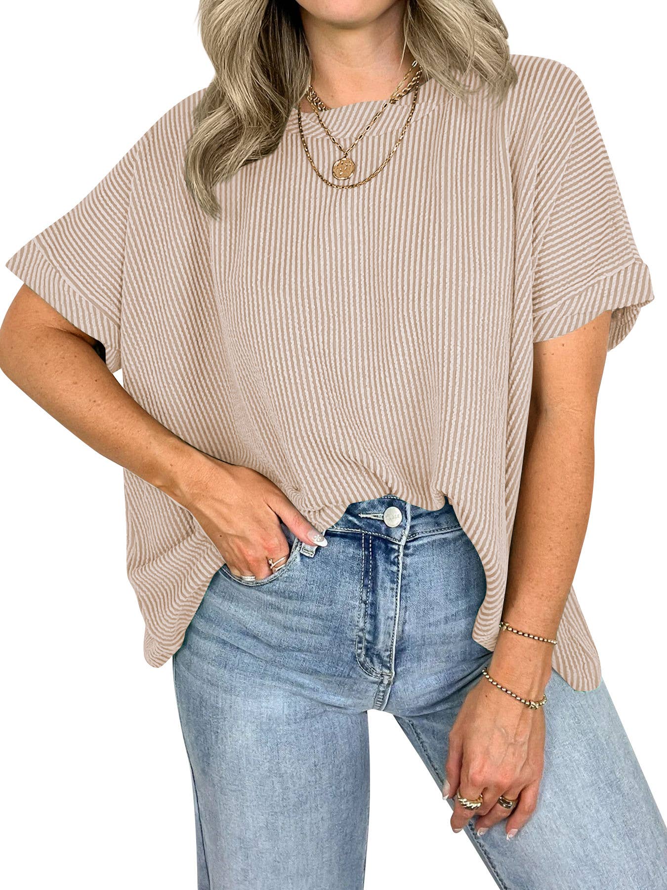 Cozy Ribbed Short Sleeve Oversized T-Shirt