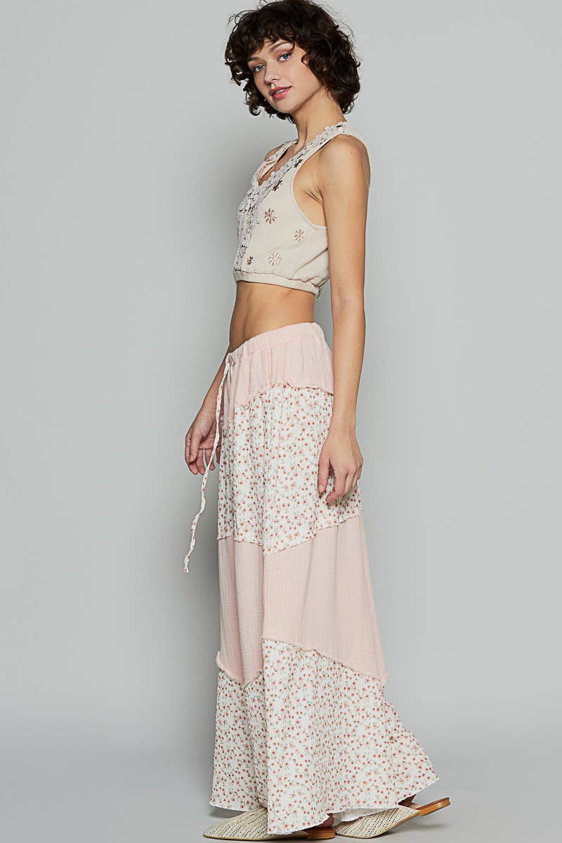 Contrast Floral Double Gauze Woven Pants