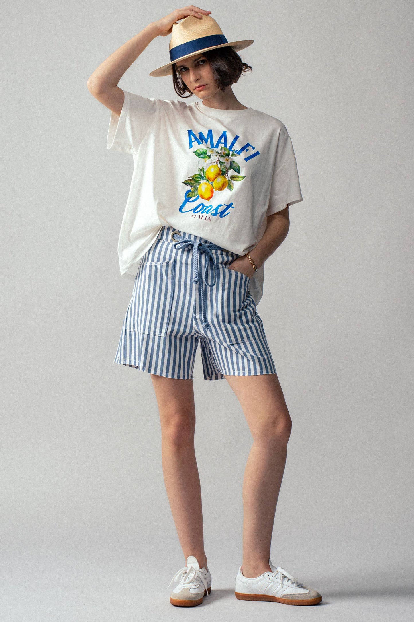 Striped High-Rise Denim Shorts