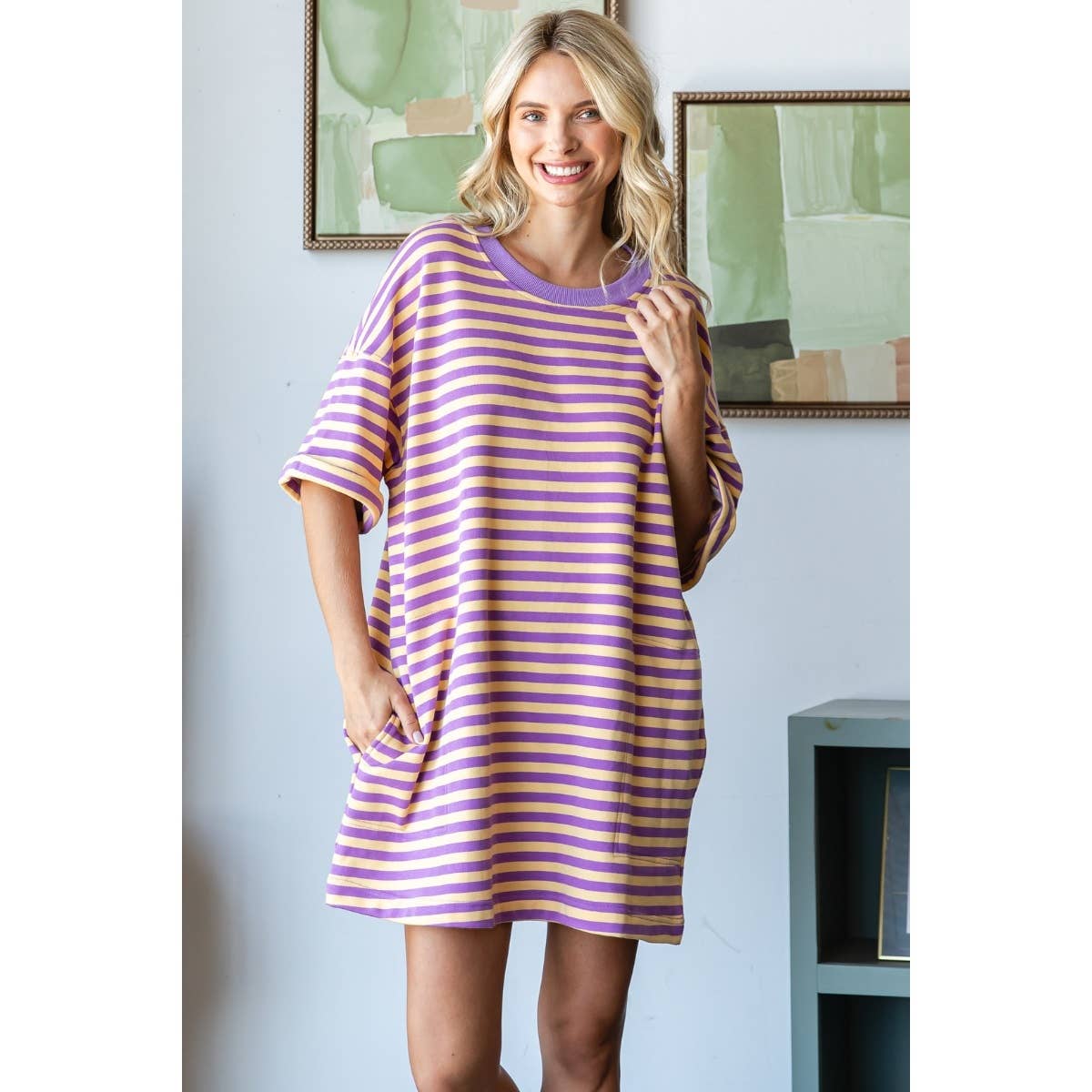 Stripe Knit Pullover Oversized Tee Dress