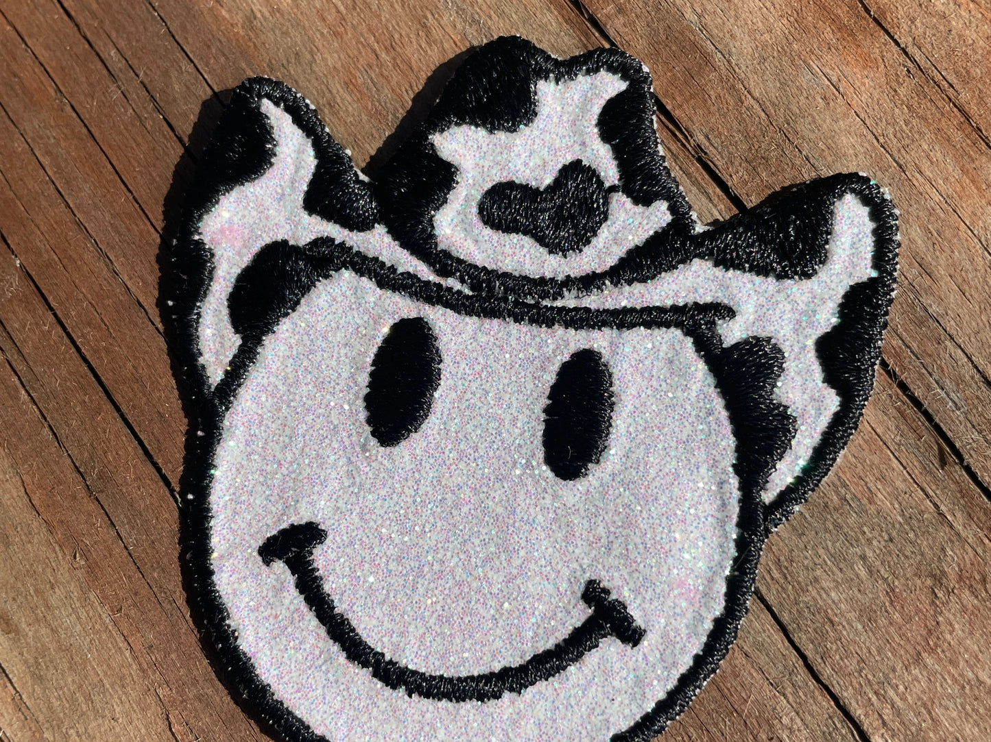 White & Black Glitter Cowgirl Iron-On Patch