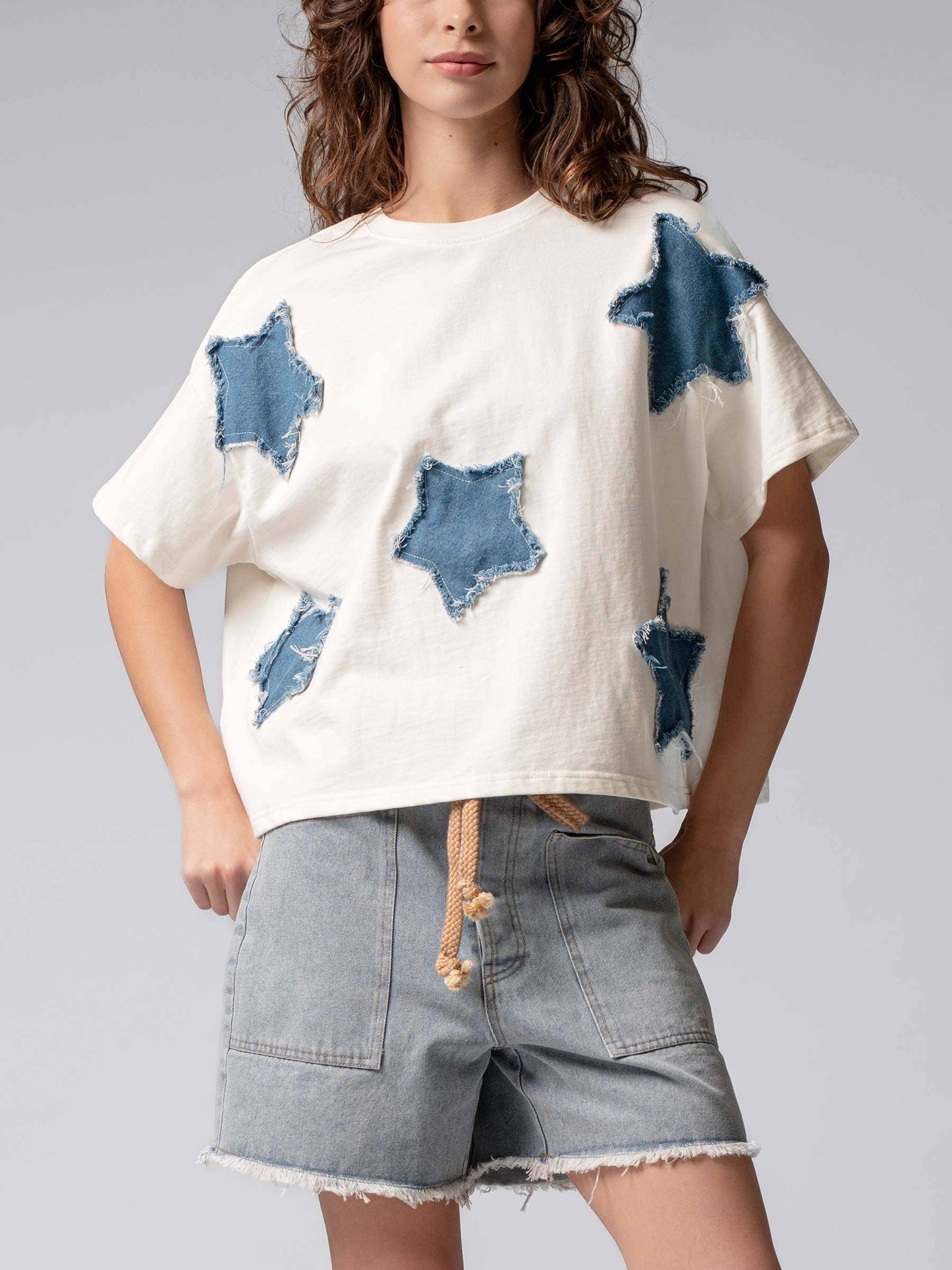 Distressed Denim Star Appliqué Tee