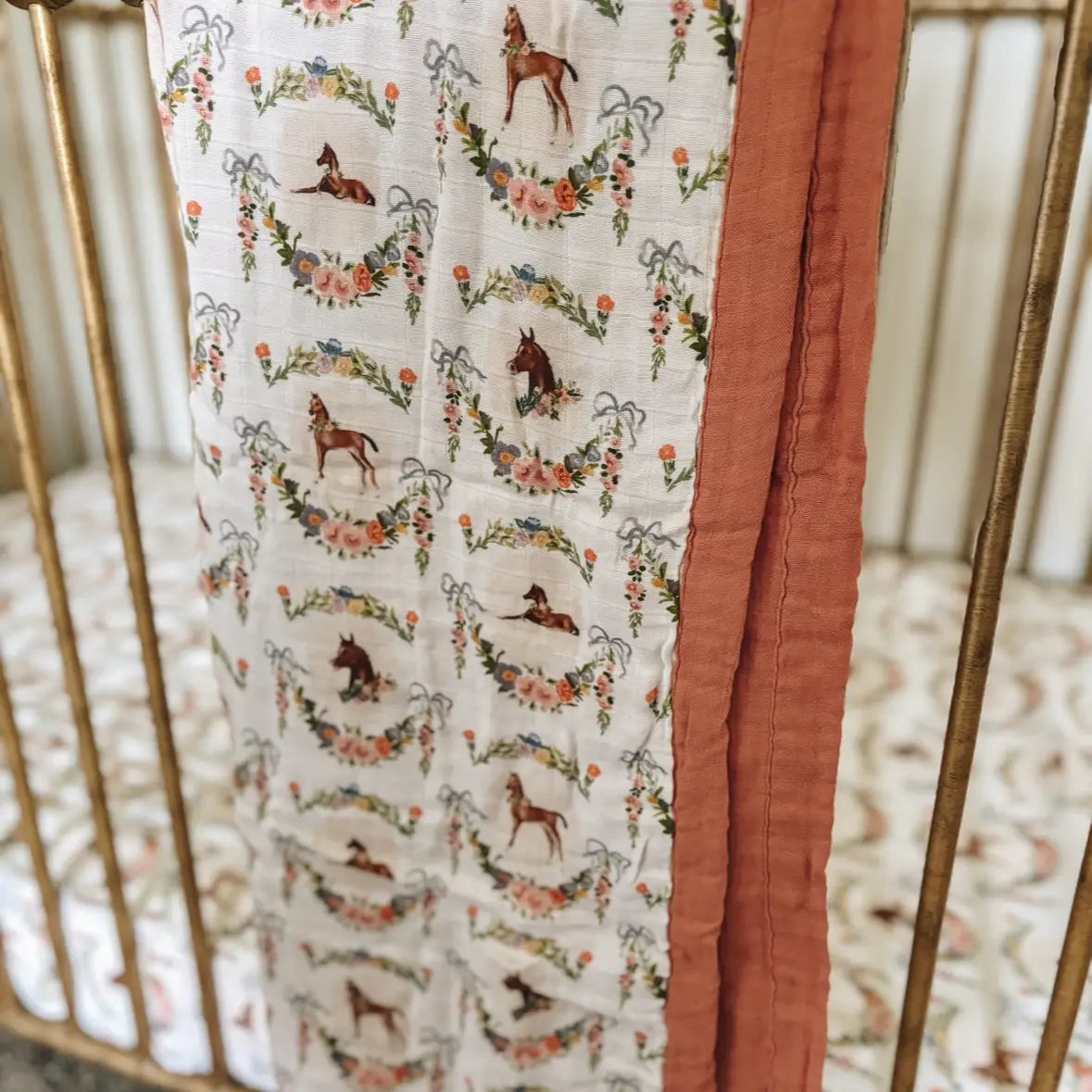 Painted Foal Bamboo Muslin Baby Blanket