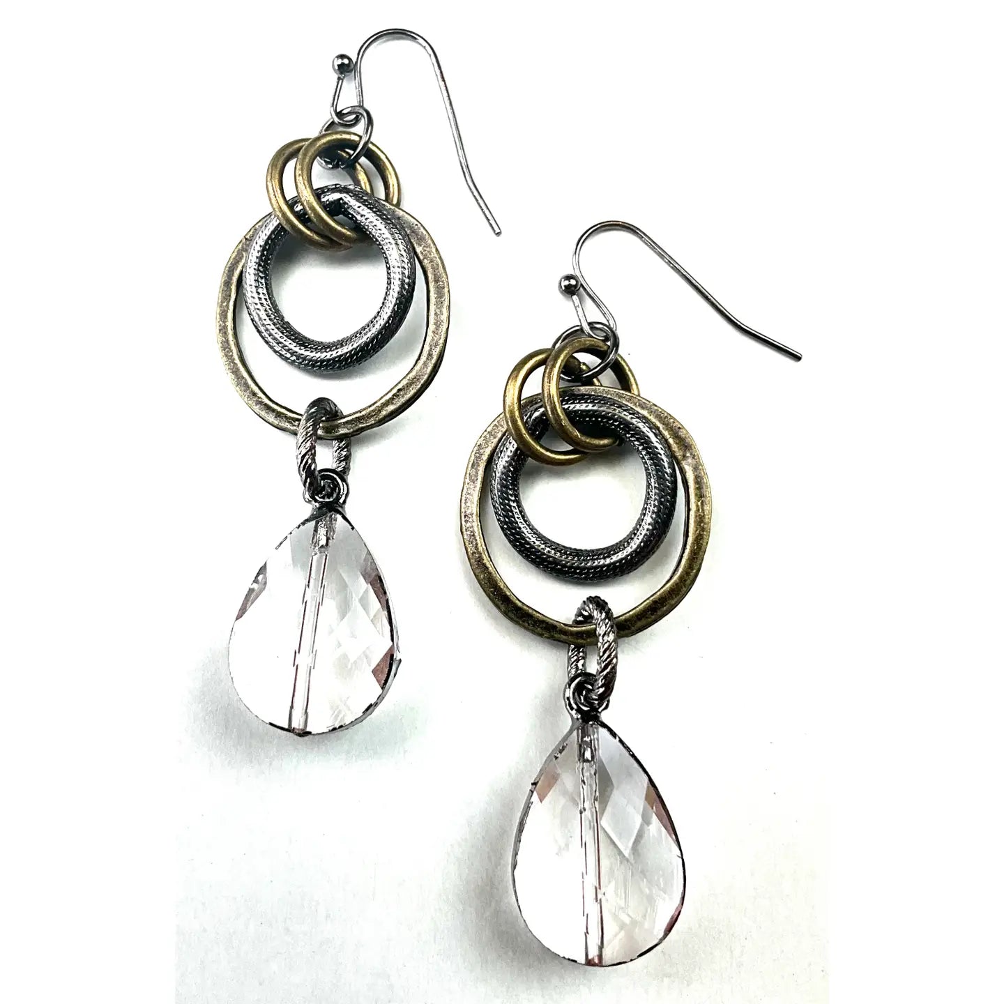 Stacked Rings & Glass Teardrop Dangle Earring