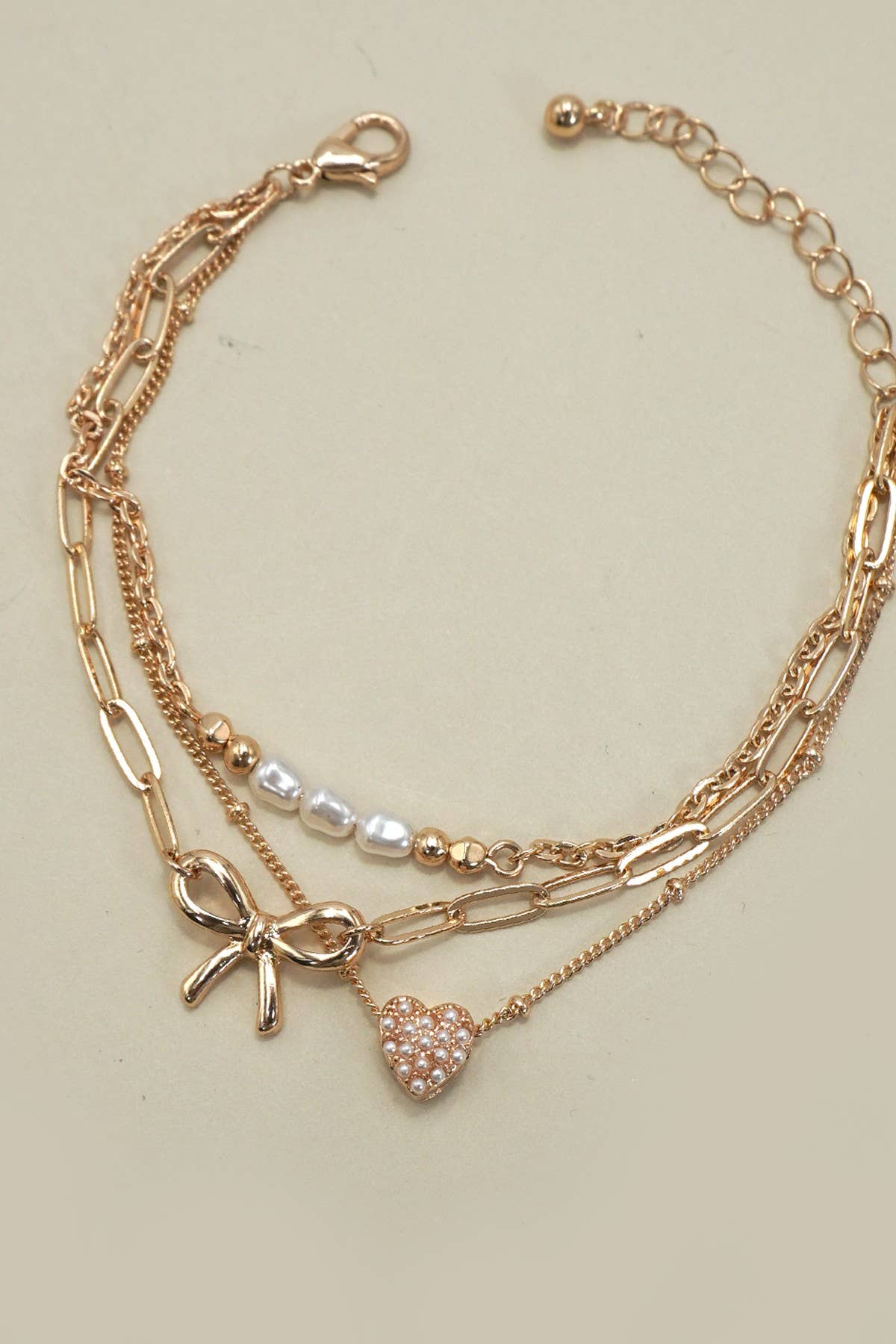 Charm Bracelet Multi Layer Bow Pearl Heart Charms