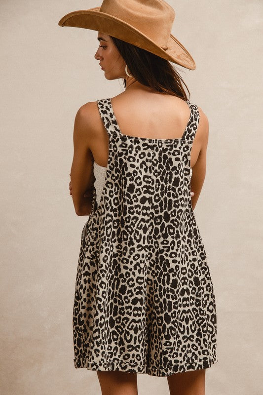 Leopard Prints Tuck Detail Short Overall