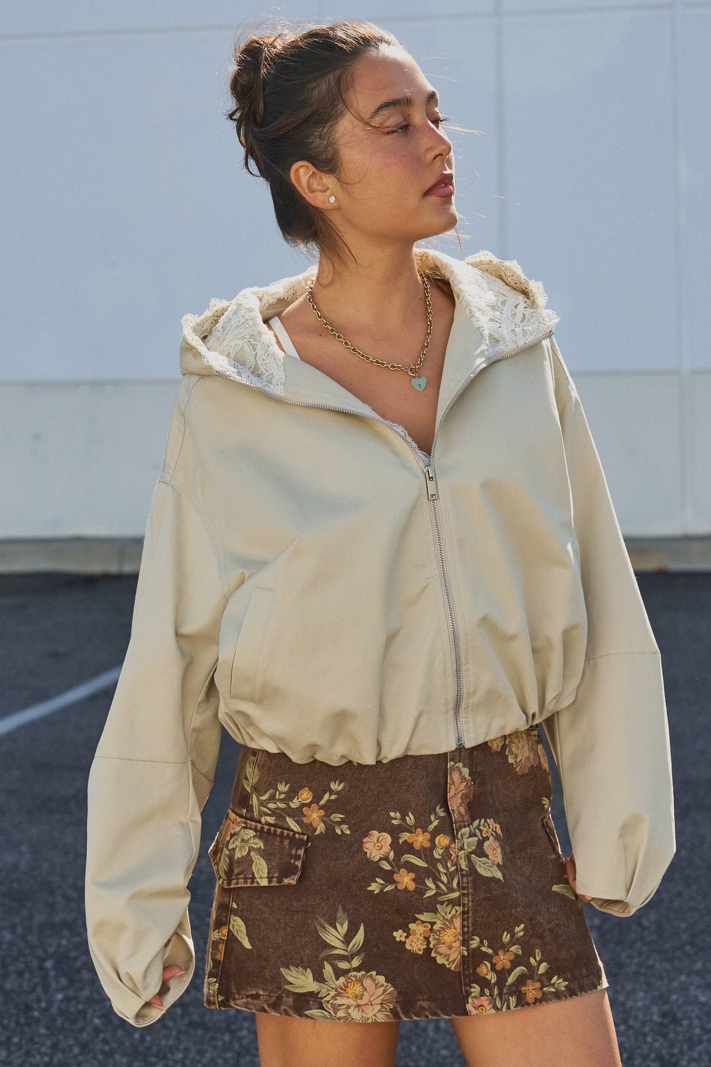 Vintage Floral Cotton Denim Cargo Mini Skirt
