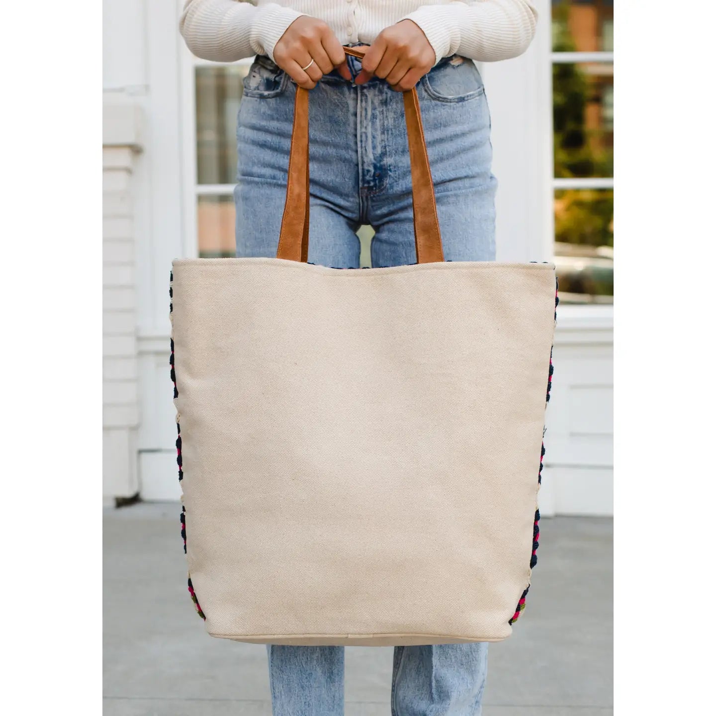 Cream & Multicolored Crochet Tote Bag