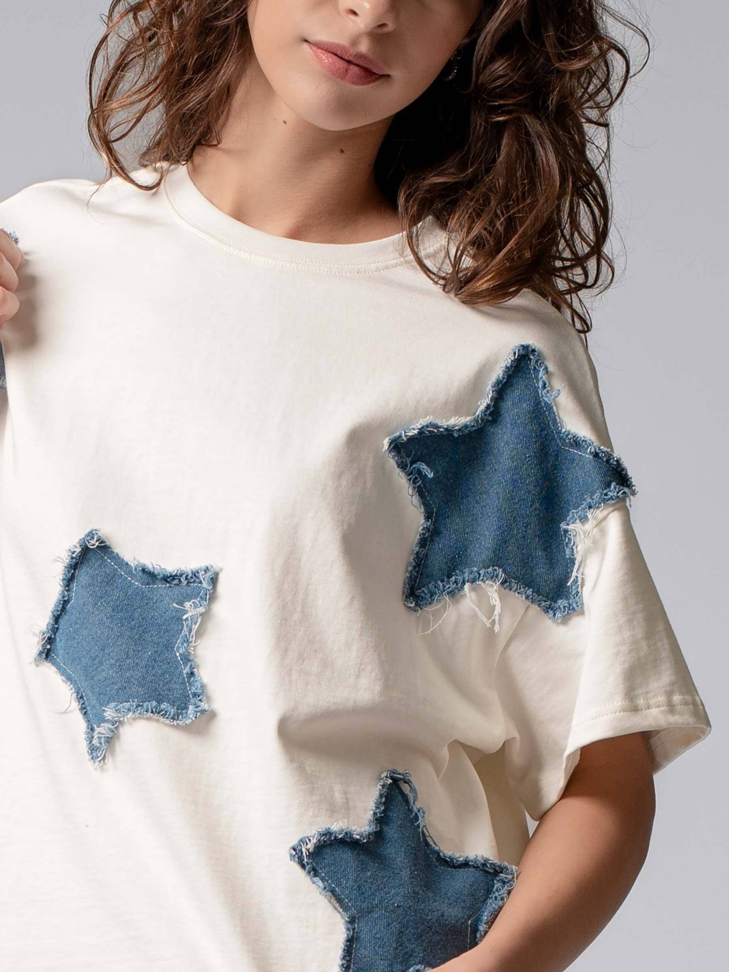 Distressed Denim Star Appliqué Tee
