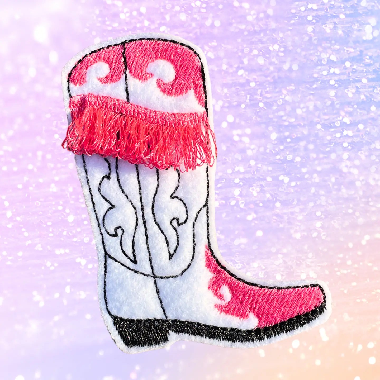 Fringed Western Cowgirl Boot Iron-On Patch