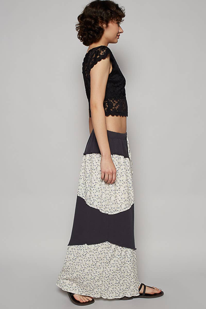 Contrast Floral Double Gauze Woven Pants
