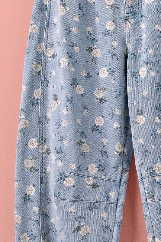 Floral Print Relaxed Fit Denim Pants