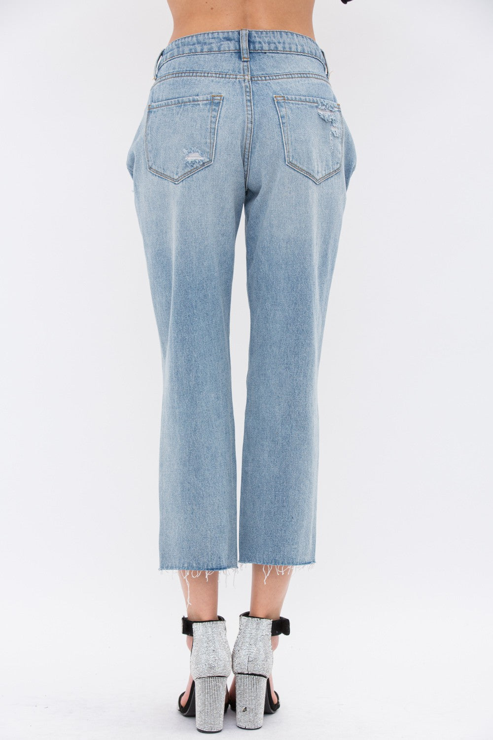 Pearl Embellished Front Ripped Jeans