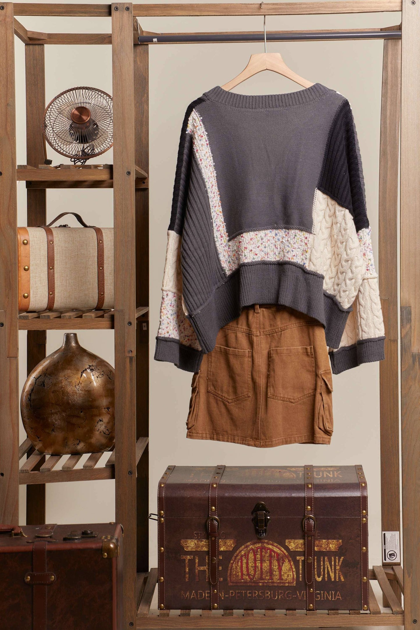 Multi Fabric Color Block Lace Sweater