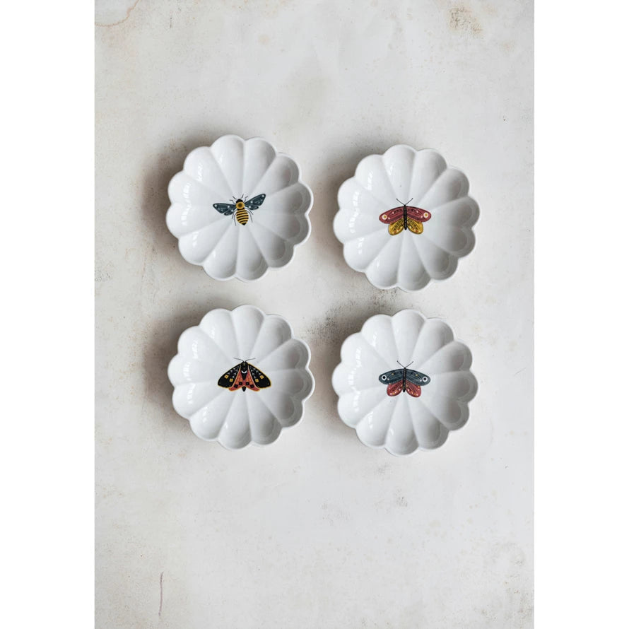 Stoneware Fluted Dish with Insect