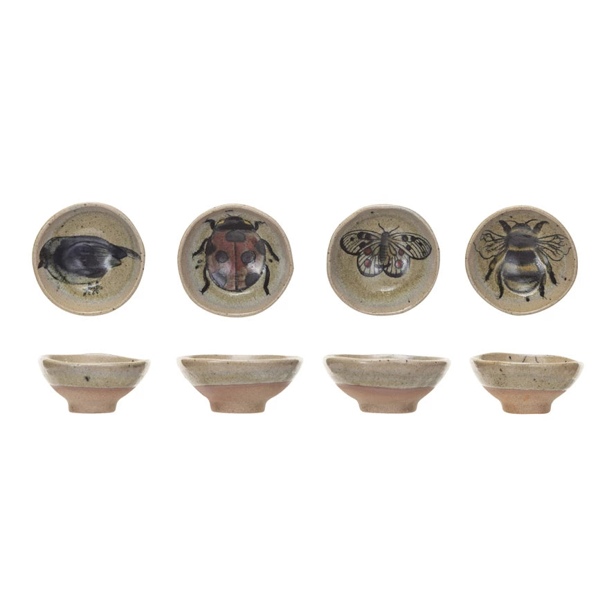 Stoneware Dish with Insect/Bird