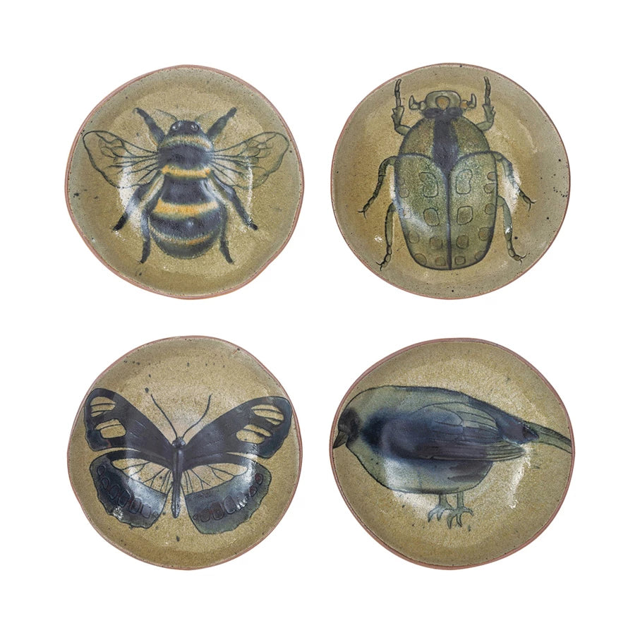 Stoneware Bowl with Insect/Bird