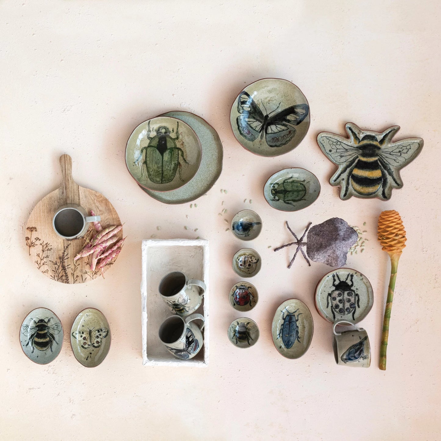Stoneware Bowl with Insect/Bird