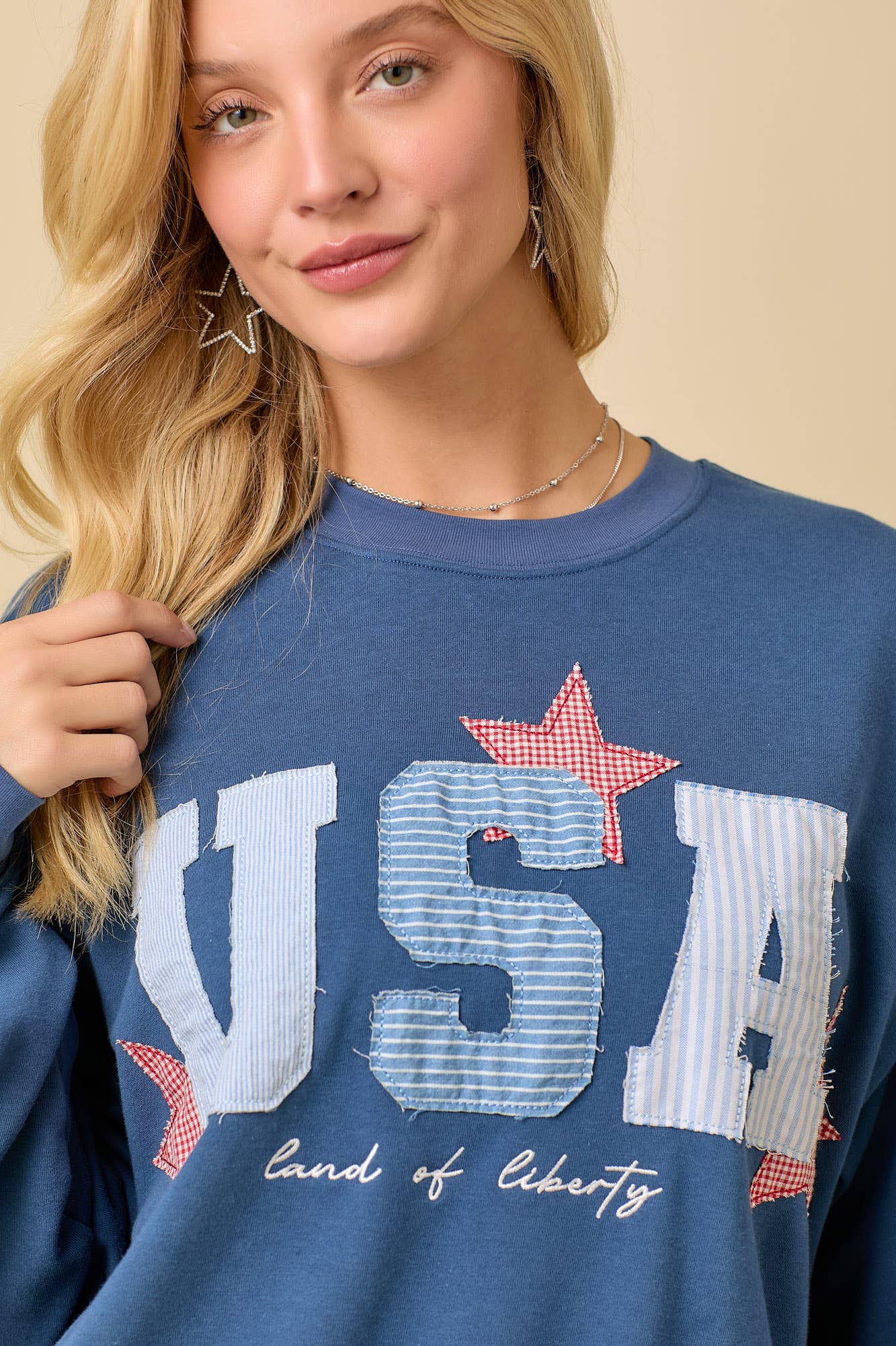 USA Patchwork Oversized Crewneck Top