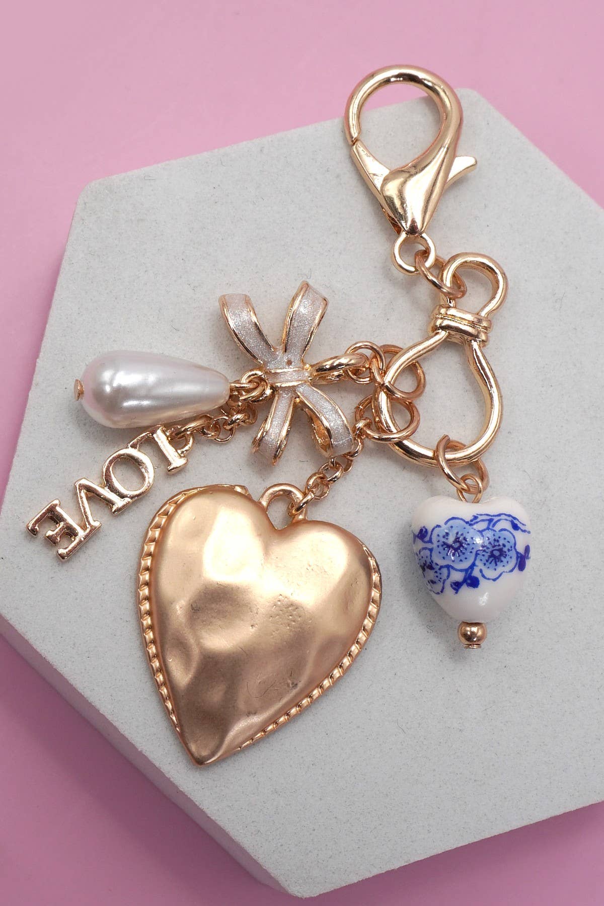 Porcelain Bow Heart Love Bag Charm