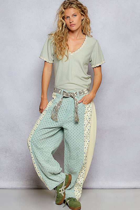 Textured Twill with Dart Detail Solid Pants