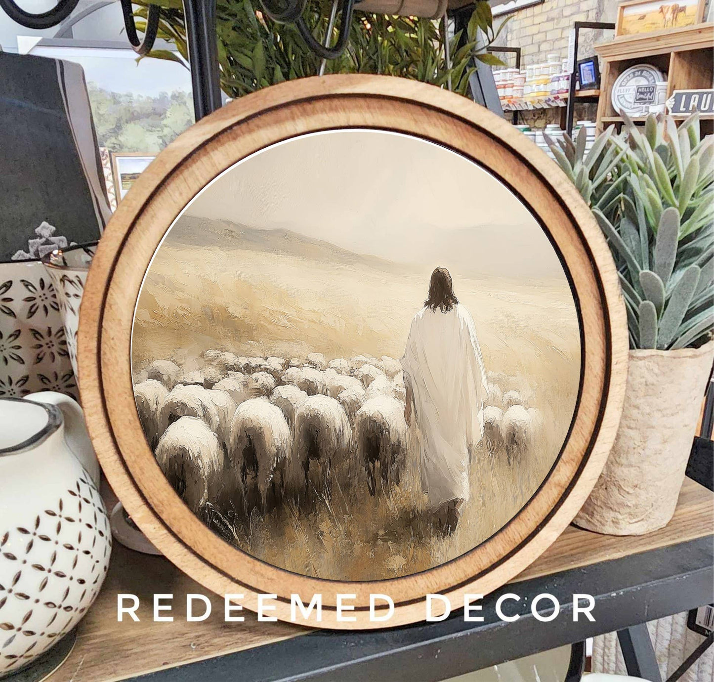 8" Round Jesus Sheep Art