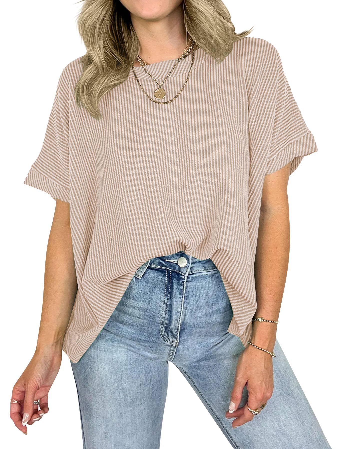 Cozy Ribbed Short Sleeve Oversized T-Shirt