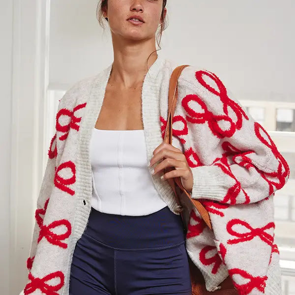 Oversized Ribbon Pullover Sweater Cardigan