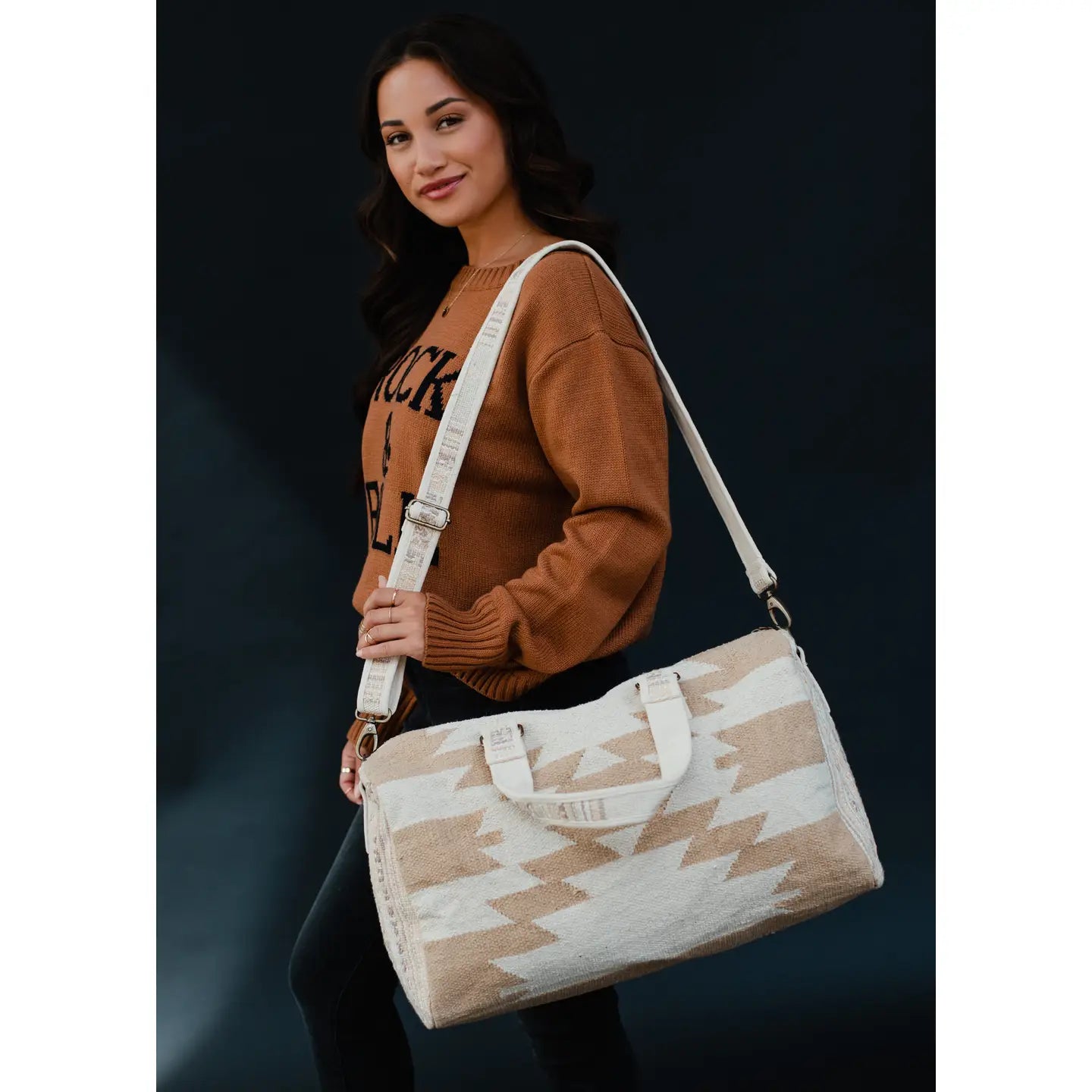 Tan & Cream Aztec Duffel Bag