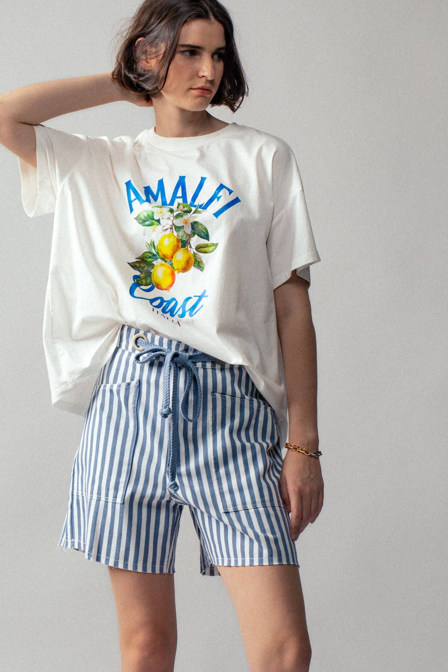 Striped High-Rise Denim Shorts