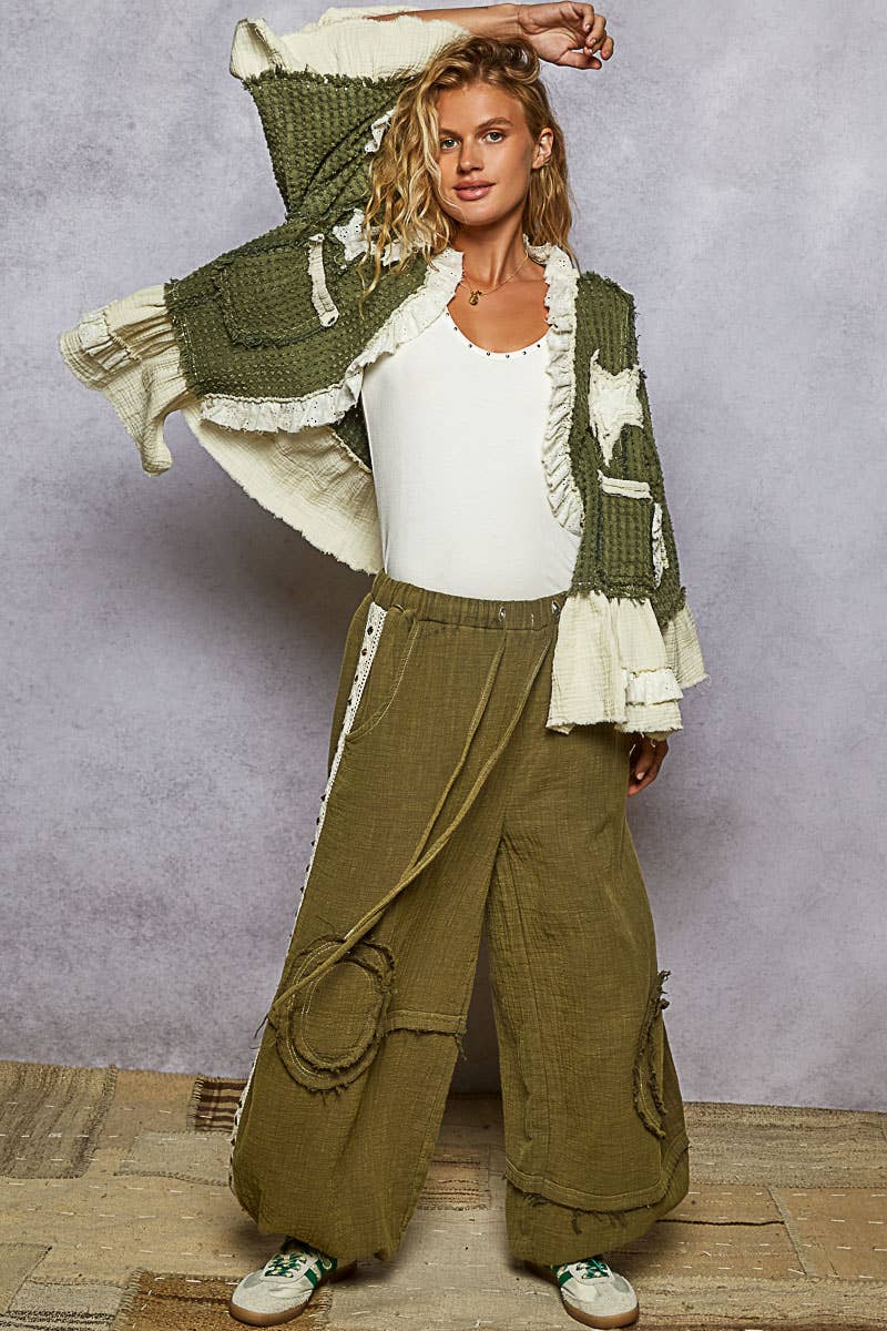 3/4 Sleeve Double Gauze Ruffle Star Woven Jacket