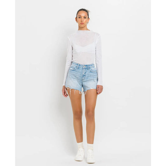 High Rise Distressed Hem A Line Shorts