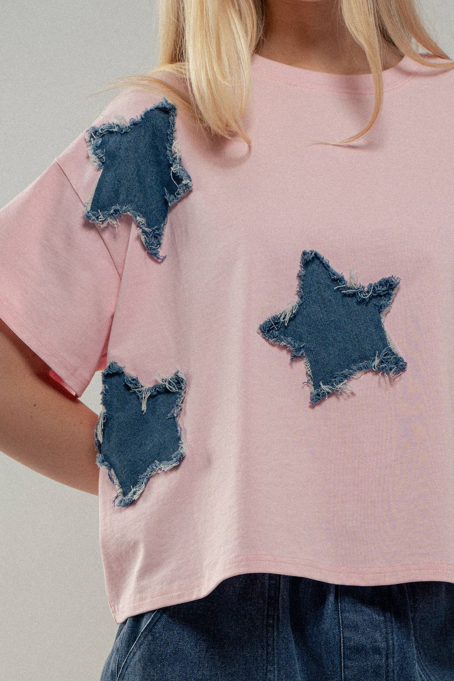 Distressed Denim Star Appliqué Tee