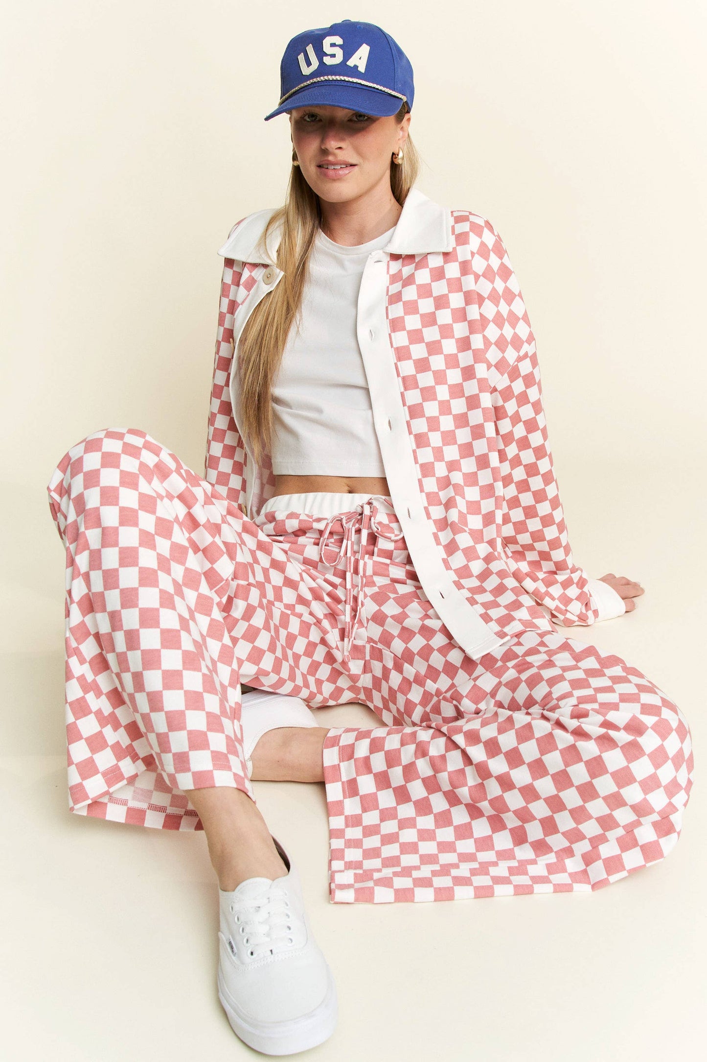 Checkered Print Straight Leg Boxer Pants