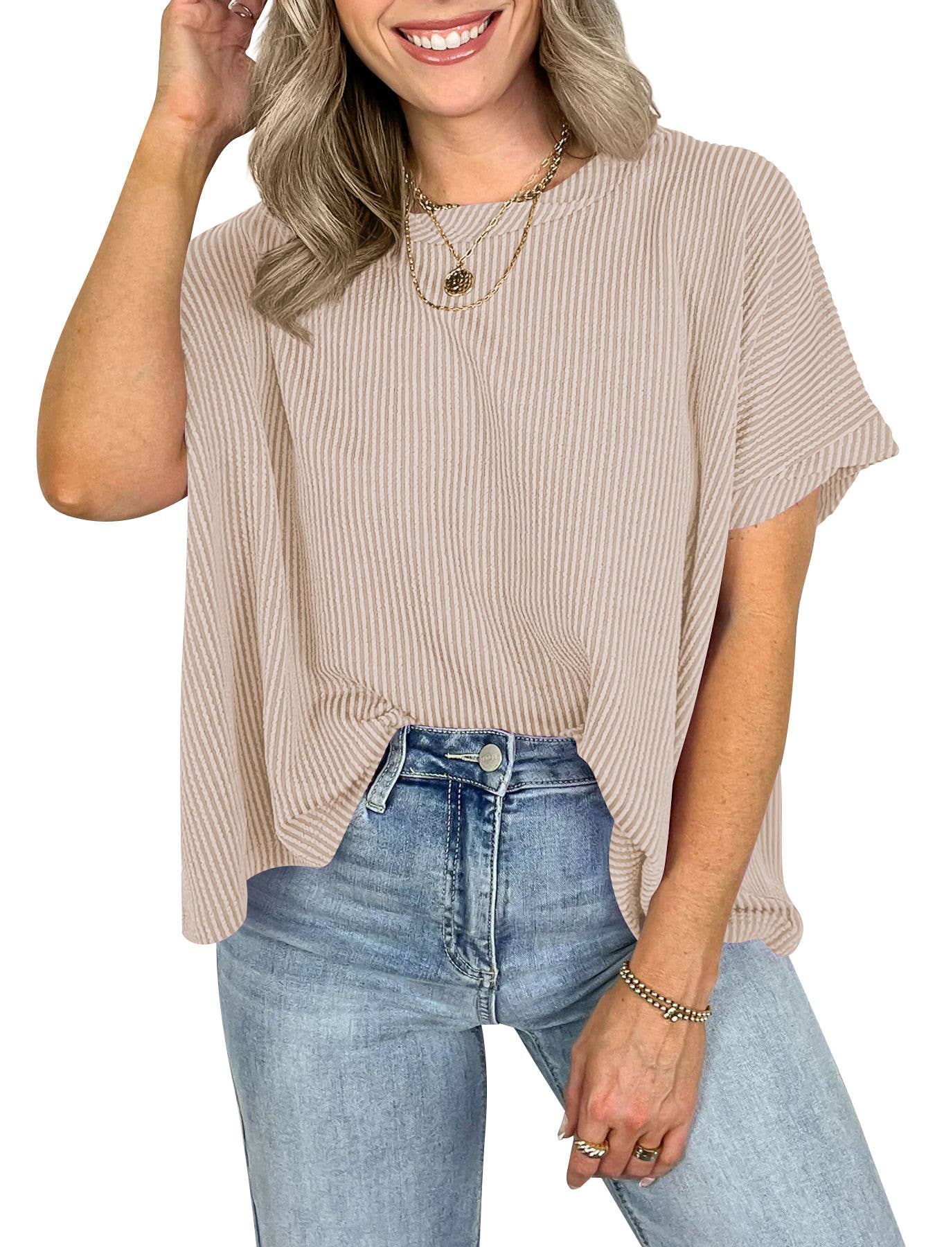 Cozy Ribbed Short Sleeve Oversized T-Shirt