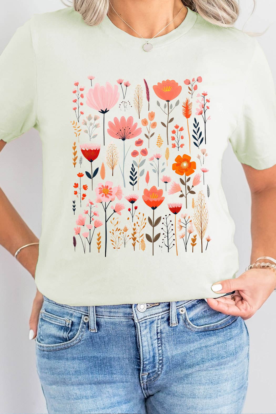 Pink Wildflower Grid Graphic Tee