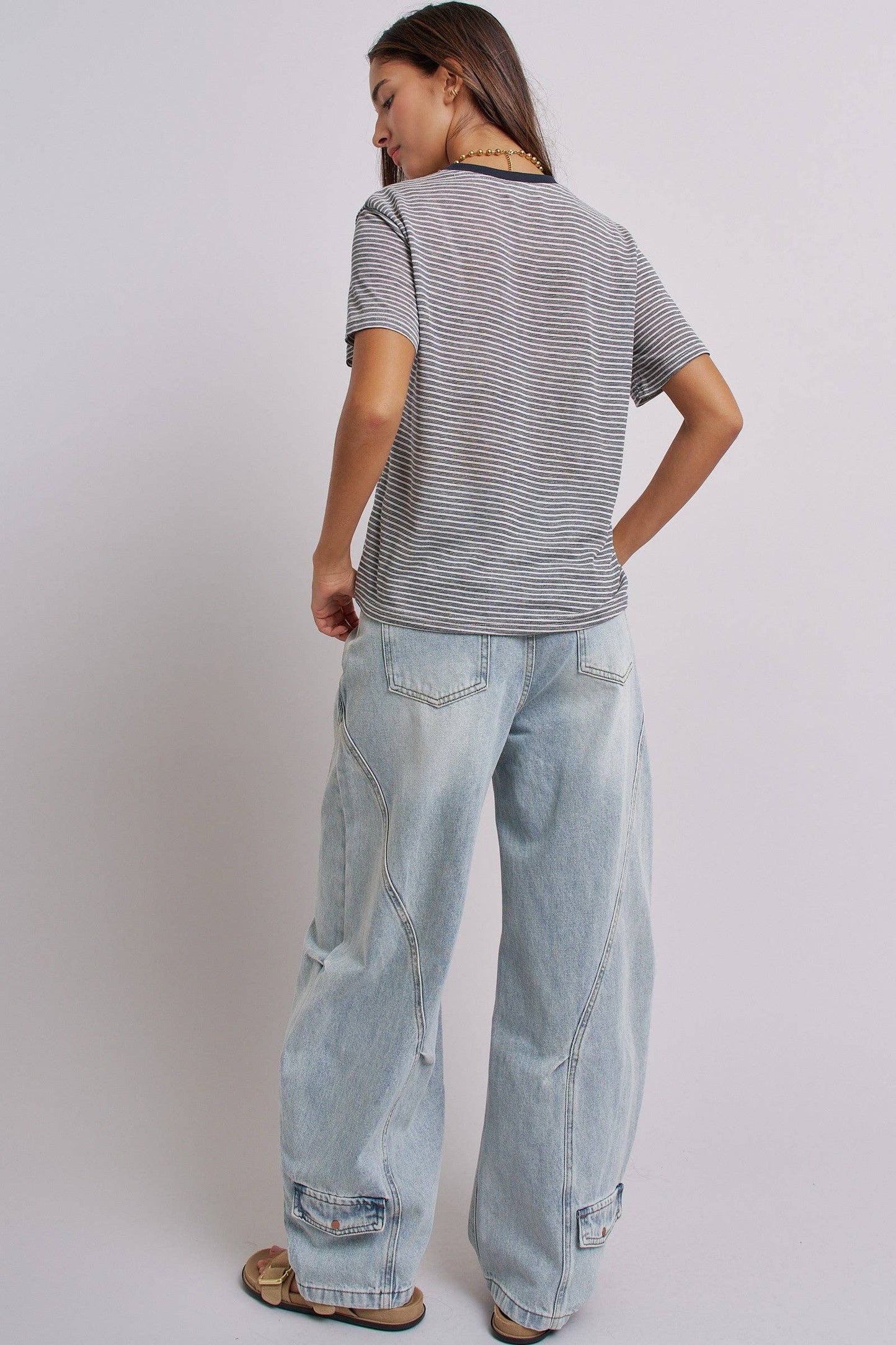 Vintage Wash Barrel Leg Utility Tab Jeans
