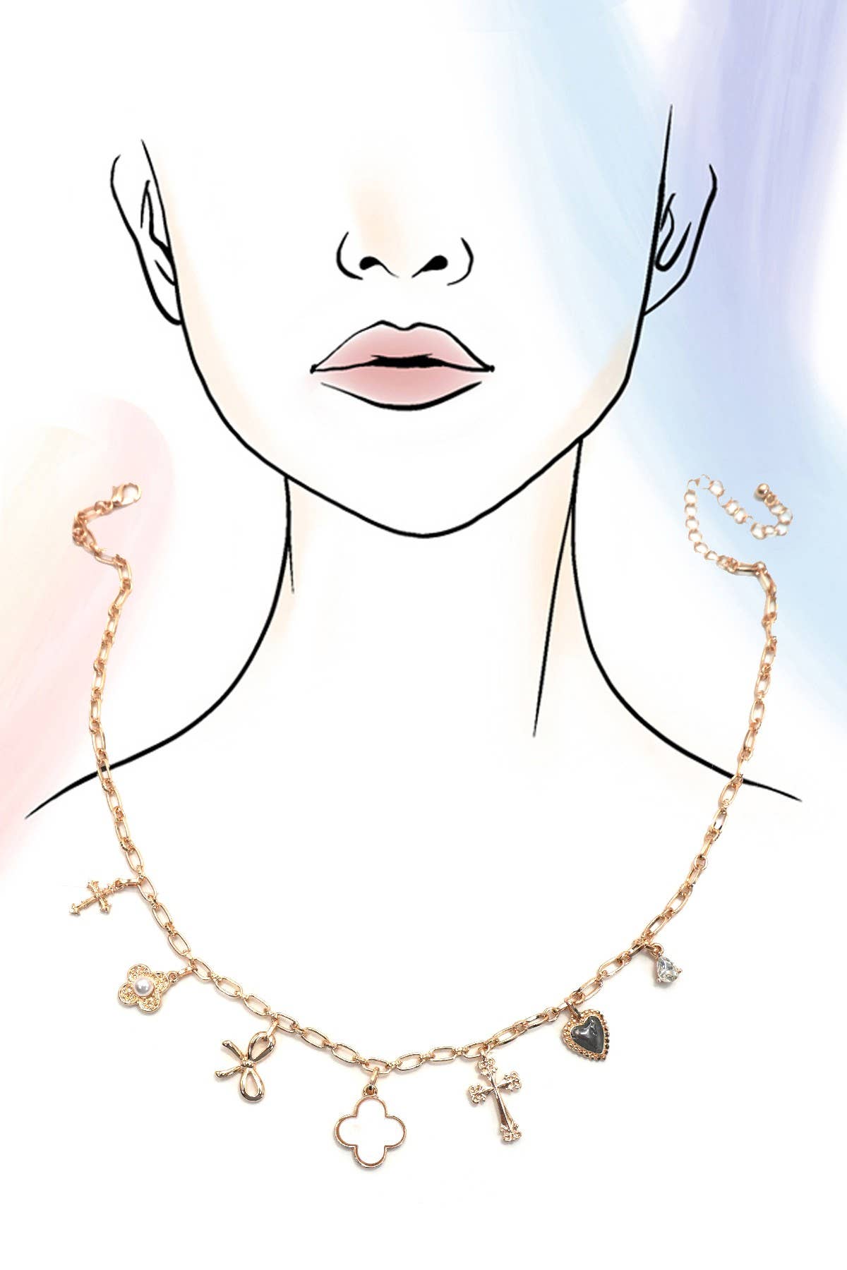 Charm Necklace - Clover Bow Cross Heart Flower