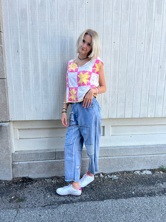 Vintage Quilted Pom Dot Sleeveless Top