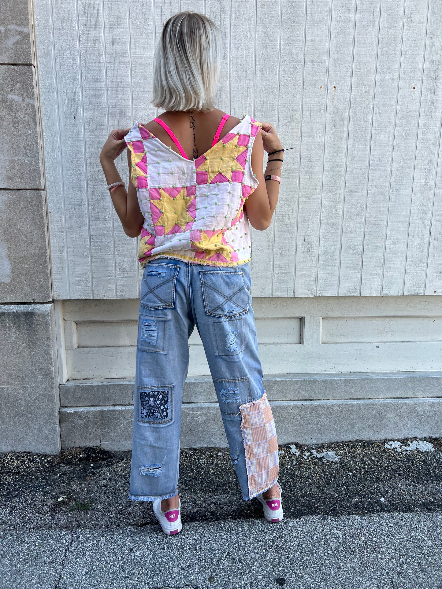 Vintage Quilted Pom Dot Sleeveless Top