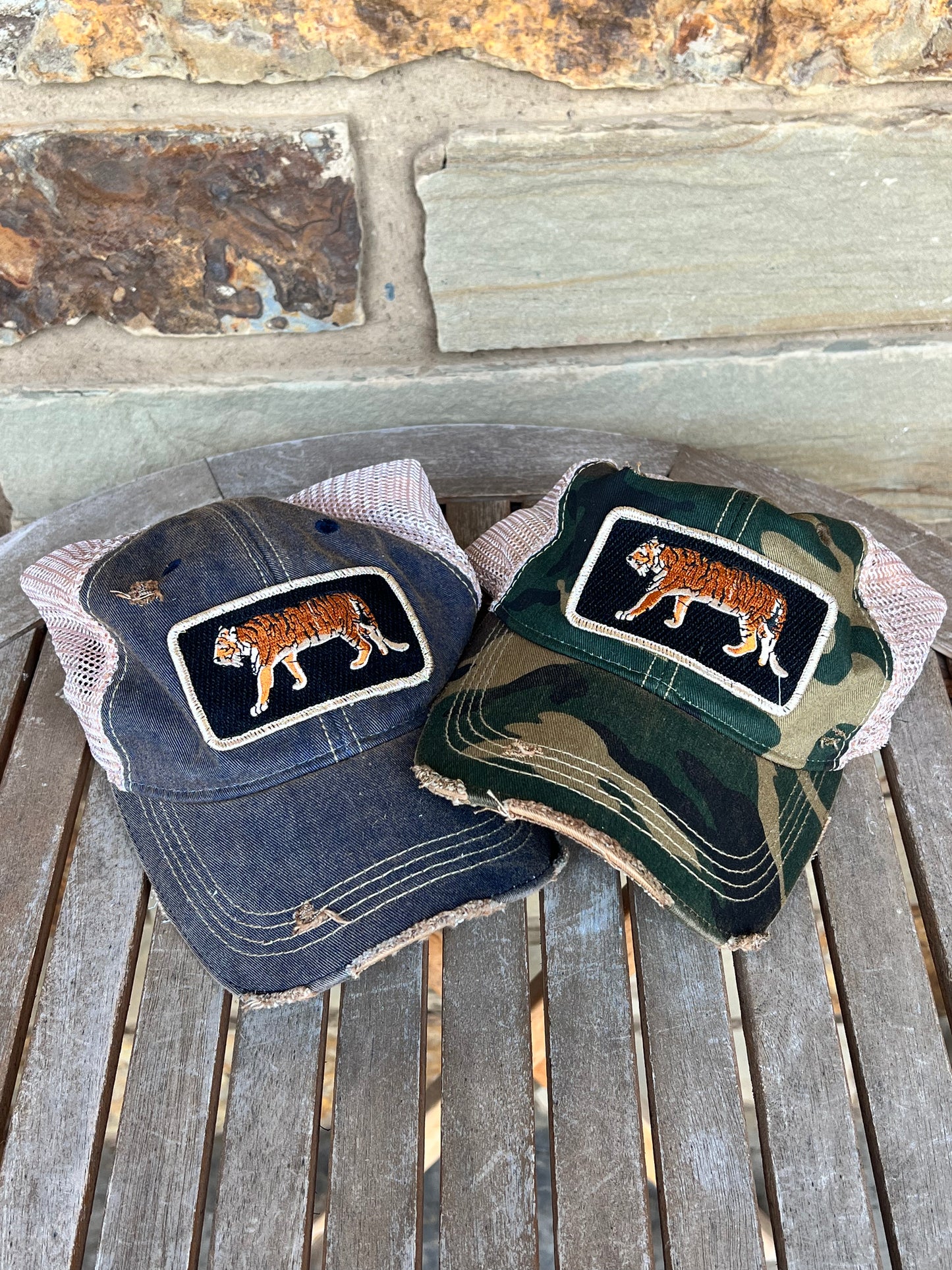 Tiger Image Distressed Ball Caps