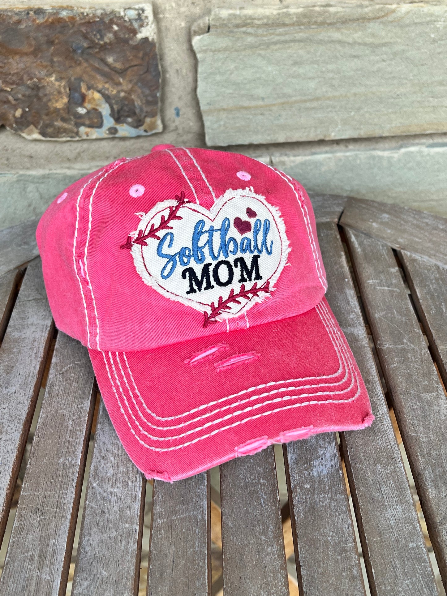 Softball Mom Distressed Ball Cap - Pink