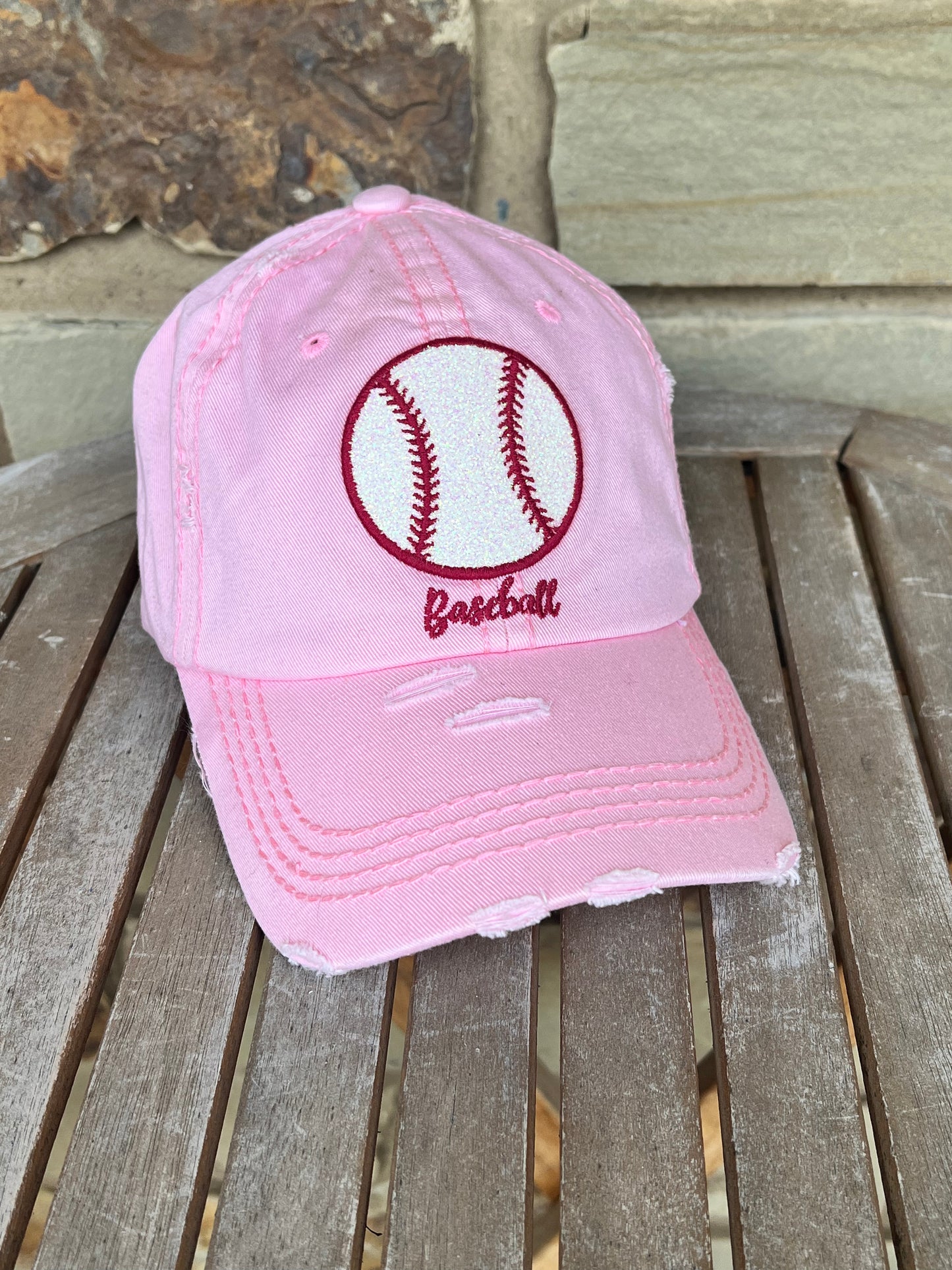 Pink Baseball Distressed Ball Cap
