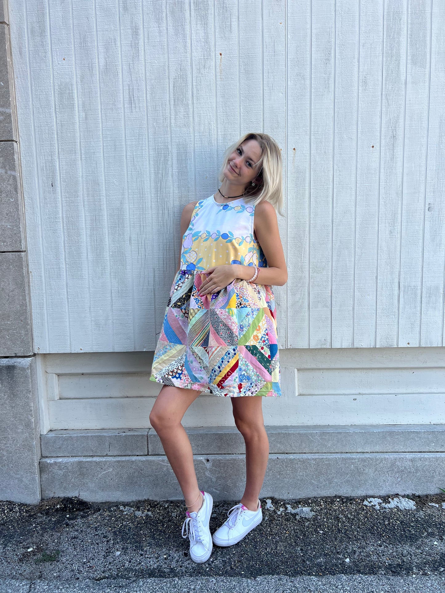 Vintage Quilted Patchwork Sleeveless Dress