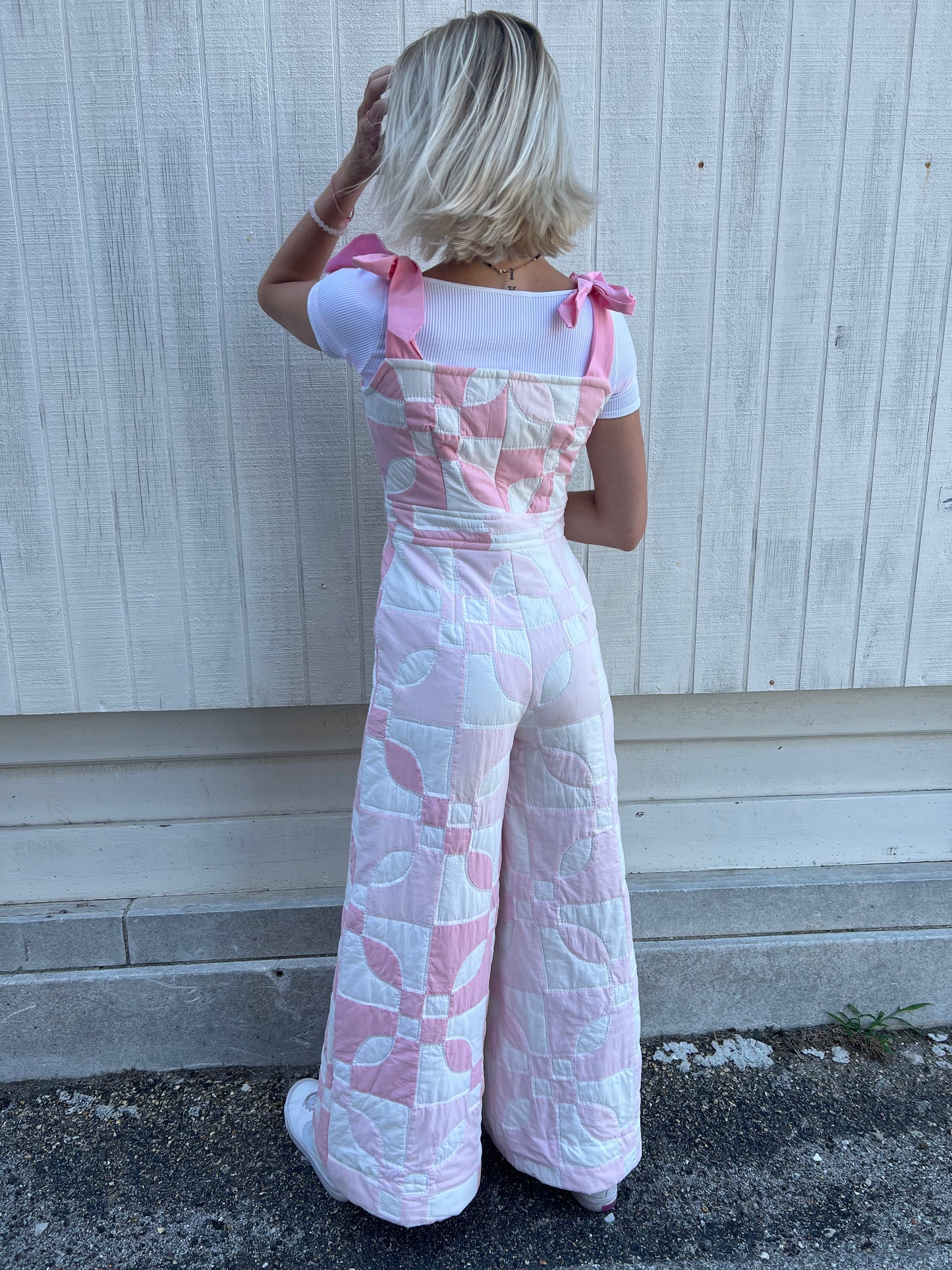 Vintage Quilted Pant Overalls - Pink/White