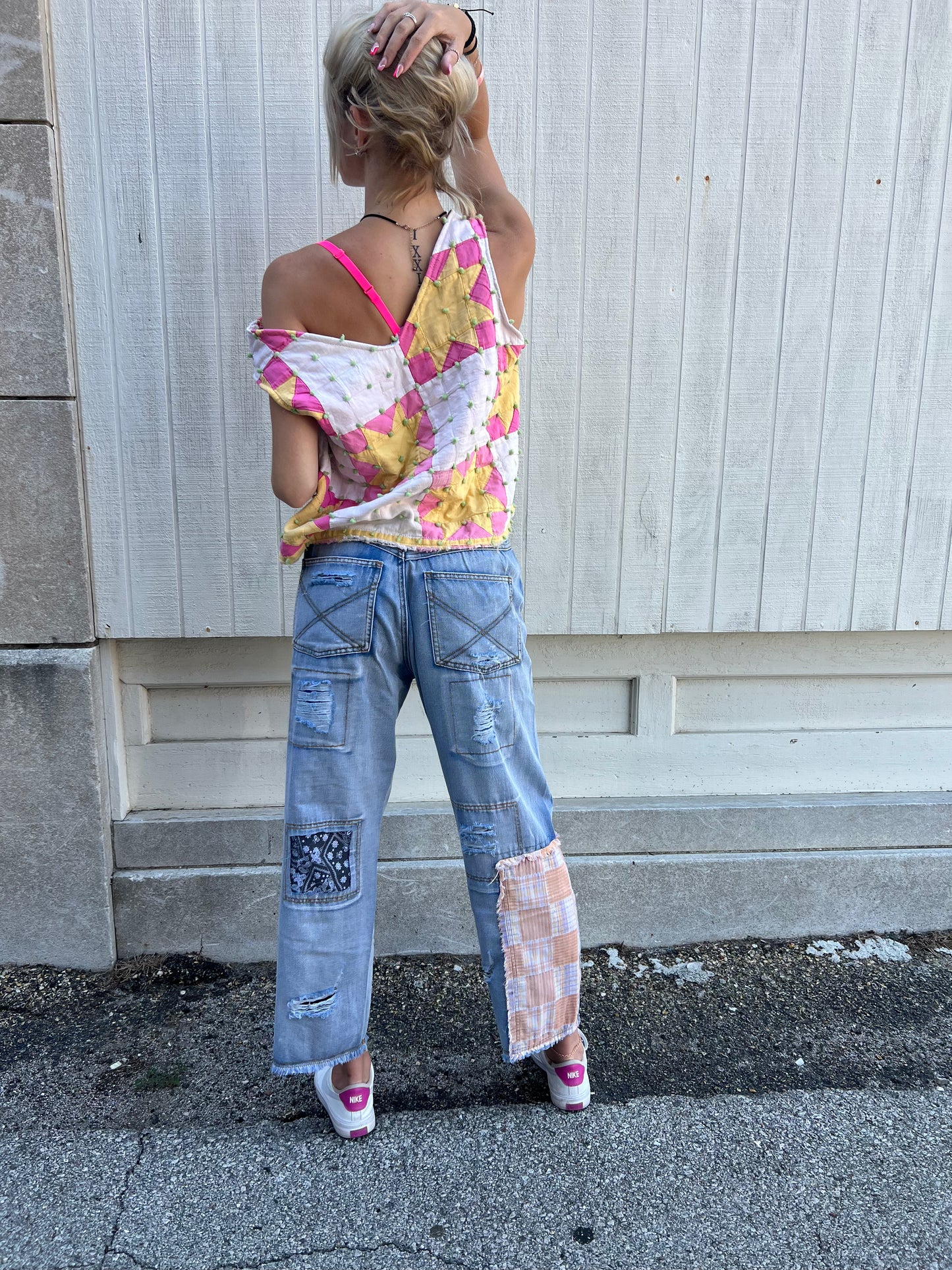 Vintage Quilted Pom Dot Sleeveless Top