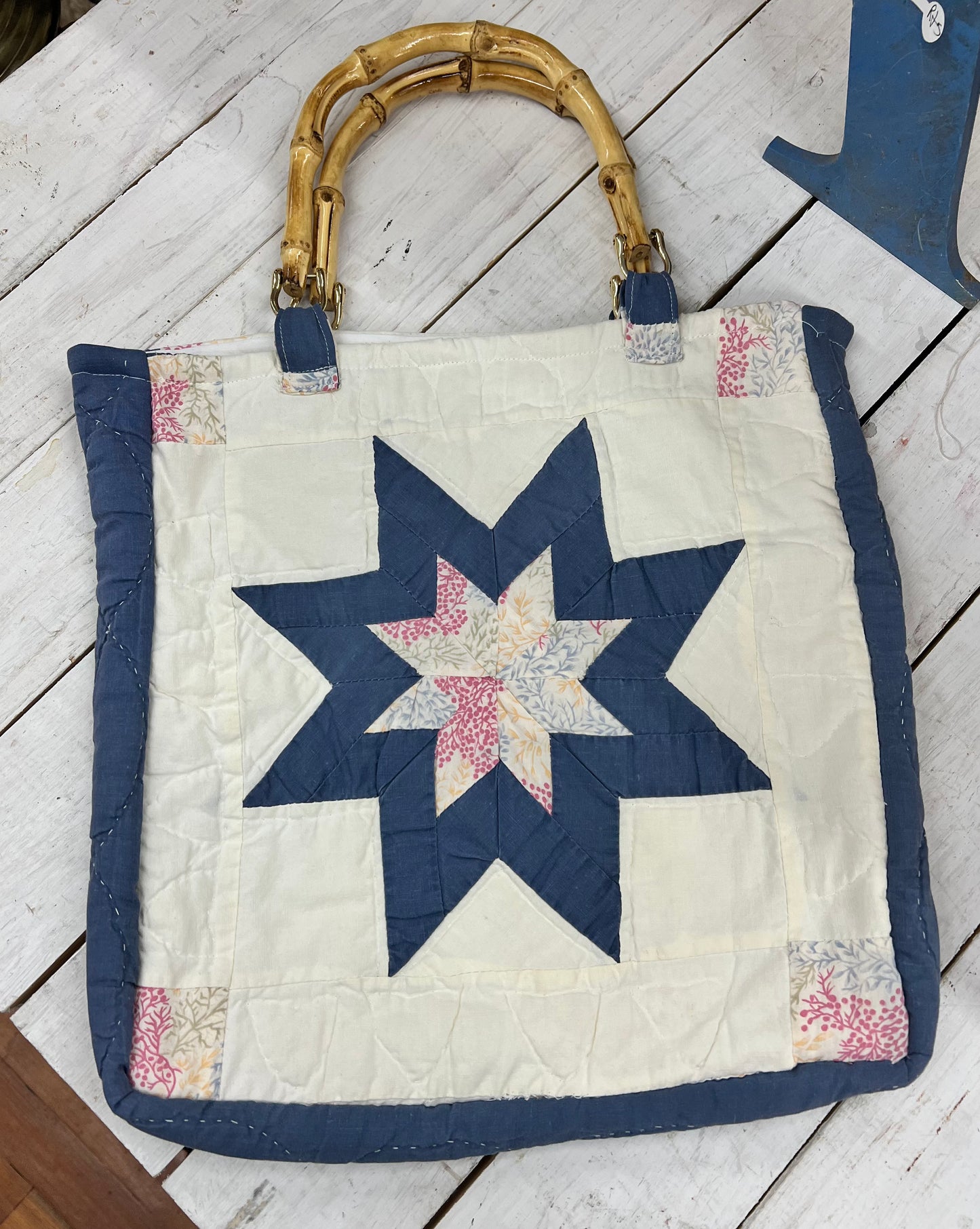 Vintage Quilt Purse - Navy/White