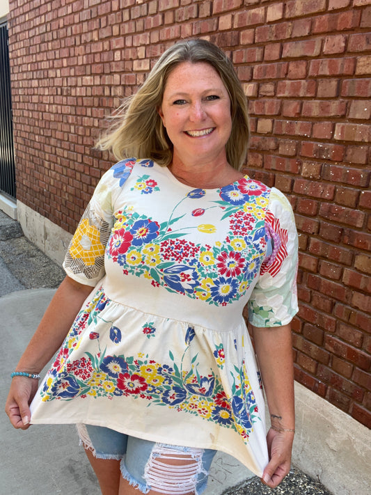 Lightweight Floral Quilted Sleeve Top