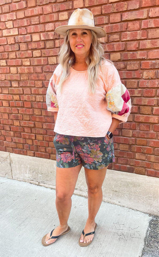 Vintage Quilted Patchwork Puff Sleeve Top