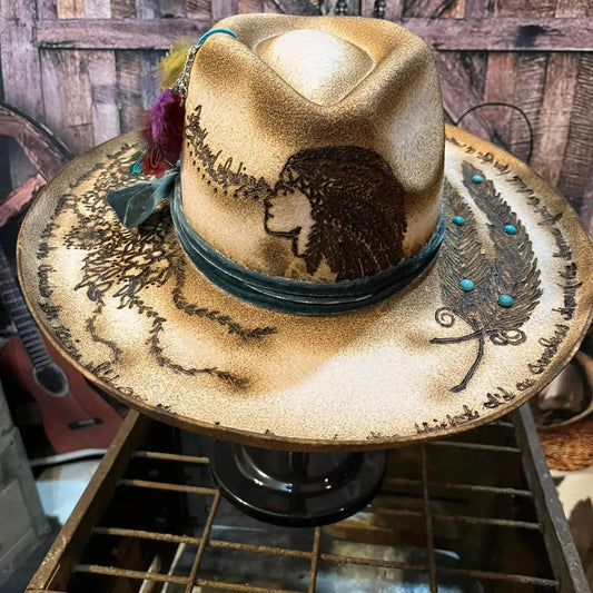 Western Feathered Indian Burnt Hat
